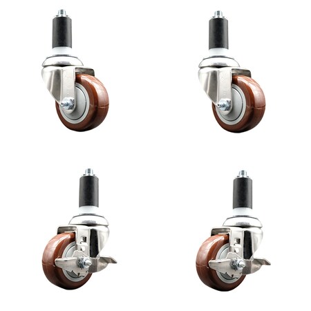 Service Caster 3.5 Inch 316SS Maroon Poly Swivel 1-1/4 Inch Expanding Stem Caster Brake, 2PK SS316EX20S3514-PPUB-MRN-2-TLB-2-114